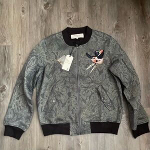 Miss Me Vintage Embroidered Jacket Black Gold Large